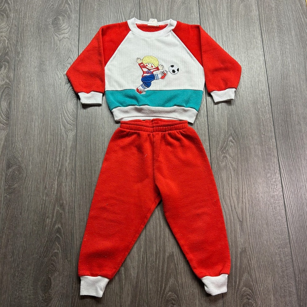 Vintage ICZ Kids Soccer Tracksuit Set Red White Teal Size 3 Sweatshirt Pants
